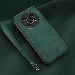 For Honor X30 Lamba Skin Feel Leather Back Phone Case with Strap(Deep Green)