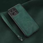 For Honor X30i Lamba Skin Feel Leather Back Phone Case with Strap(Deep Green)