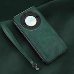 For Honor X40 Lamba Skin Feel Leather Back Phone Case with Strap(Deep Green)