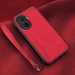 For Honor X40i Lamba Skin Feel Leather Back Phone Case with Strap(Red)