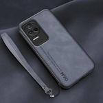 For Xiaomi Civi Lamba Skin Feel Leather Back Phone Case with Strap(Blue)