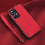 For Xiaomi 12 Lamba Skin Feel Leather Back Phone Case with Strap(Red)
