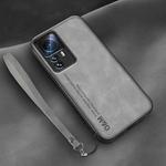 For Xiaomi 12T Pro Lamba Skin Feel Leather Back Phone Case with Strap(Space Grey)