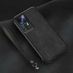 For Xiaomi 12T Pro Lamba Skin Feel Leather Back Phone Case with Strap(Black)