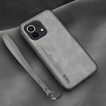 For Xiaomi Mi 11 Lamba Skin Feel Leather Back Phone Case with Strap(Space Grey)