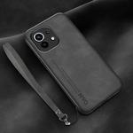 For Xiaomi Mi 11 Lamba Skin Feel Leather Back Phone Case with Strap(Dark Grey)