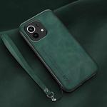 For Xiaomi Mi 11 Lamba Skin Feel Leather Back Phone Case with Strap(Deep Green)