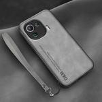 For Xiaomi Mi 11 Pro Lamba Skin Feel Leather Back Phone Case with Strap(Space Grey)