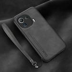 For Xiaomi Mi 11 Pro Lamba Skin Feel Leather Back Phone Case with Strap(Dark Grey)