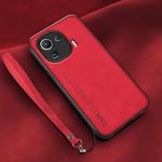 For Xiaomi Mi 11 Pro Lamba Skin Feel Leather Back Phone Case with Strap(Red)