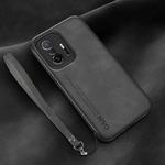 For Xiaomi 11T Lamba Skin Feel Leather Back Phone Case with Strap(Dark Grey)