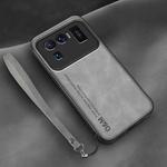 For Xiaomi Mi 11 Ultra Lamba Skin Feel Leather Back Phone Case with Strap(Space Grey)