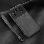 For Xiaomi Mi 11 Ultra Lamba Skin Feel Leather Back Phone Case with Strap(Dark Grey)