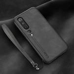 For Xiaomi Mi 10 Lamba Skin Feel Leather Back Phone Case with Strap(Dark Grey)