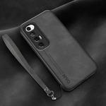 For Xiaomi Mi 10S Lamba Skin Feel Leather Back Phone Case with Strap(Dark Grey)