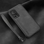 For Xiaomi Mi 10T Lamba Skin Feel Leather Back Phone Case with Strap(Dark Grey)