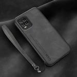 For Xiaomi Mi 10 Lite Lamba Skin Feel Leather Back Phone Case with Strap(Dark Grey)