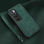 For Xiaomi Mi 10 Ultra Lamba Skin Feel Leather Back Phone Case with Strap(Deep Green)