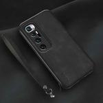 For Xiaomi Mi 10 Ultra Lamba Skin Feel Leather Back Phone Case with Strap(Black)