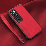 For Xiaomi Mi 10 Ultra Lamba Skin Feel Leather Back Phone Case with Strap(Red)