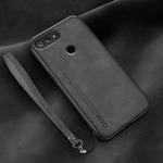 For Xiaomi Mi 8 Lite Lamba Skin Feel Leather Back Phone Case with Strap(Dark Grey)