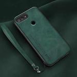 For Xiaomi Mi 8 Lite Lamba Skin Feel Leather Back Phone Case with Strap(Deep Green)