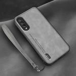For Xiaomi Mi CC9e Lamba Skin Feel Leather Back Phone Case with Strap(Space Grey)