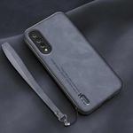 For Xiaomi Mi CC9e Lamba Skin Feel Leather Back Phone Case with Strap(Blue)
