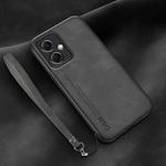 For Xiaomi Redmi Note 12 China Lamba Skin Feel Leather Back Phone Case with Strap(Dark Grey)