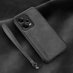 For Xiaomi Redmi Note 12 Pro+ China Lamba Skin Feel Leather Back Phone Case with Strap(Dark Grey)