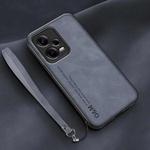 For Xiaomi Redmi Note 12 Pro+ China Lamba Skin Feel Leather Back Phone Case with Strap(Blue)