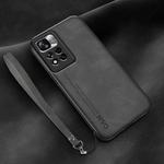 For Xiaomi Redmi Note 11 Lamba Skin Feel Leather Back Phone Case with Strap(Dark Grey)