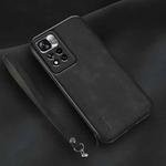 For Xiaomi Redmi Note 11 Lamba Skin Feel Leather Back Phone Case with Strap(Black)