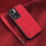 For Xiaomi Redmi Note 11 Lamba Skin Feel Leather Back Phone Case with Strap(Red)