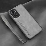 For Xiaomi Redmi Note 11E Lamba Skin Feel Leather Back Phone Case with Strap(Space Grey)