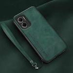 For Xiaomi Redmi Note 11E Lamba Skin Feel Leather Back Phone Case with Strap(Deep Green)