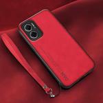 For Xiaomi Redmi Note 11E Lamba Skin Feel Leather Back Phone Case with Strap(Red)
