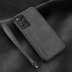 For Xiaomi Redmi Note 11E Pro Lamba Skin Feel Leather Back Phone Case with Strap(Dark Grey)