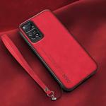 For Xiaomi Redmi Note 11E Pro Lamba Skin Feel Leather Back Phone Case with Strap(Red)