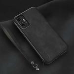 For Xiaomi Redmi Note 10 Pro Lamba Skin Feel Leather Back Phone Case with Strap(Black)