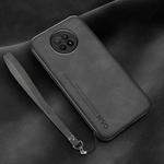 For Xiaomi Redmi Note 9 5G Lamba Skin Feel Leather Back Phone Case with Strap(Dark Grey)