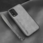 For Xiaomi Redmi Note 9 4G Lamba Skin Feel Leather Back Phone Case with Strap(Space Grey)