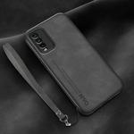 For Xiaomi Redmi Note 9 4G Lamba Skin Feel Leather Back Phone Case with Strap(Dark Grey)