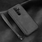 For Xiaomi Redmi Note 8 Pro Lamba Skin Feel Leather Back Phone Case with Strap(Dark Grey)