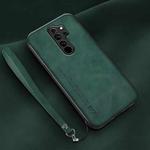 For Xiaomi Redmi Note 8 Pro Lamba Skin Feel Leather Back Phone Case with Strap(Deep Green)