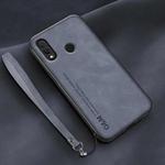 For Xiaomi Redmi Note 7 Lamba Skin Feel Leather Back Phone Case with Strap(Blue)