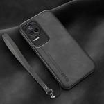 For Xiaomi Redmi K50 Lamba Skin Feel Leather Back Phone Case with Strap(Dark Grey)