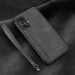For Xiaomi Redmi K50 Gaming Lamba Skin Feel Leather Back Phone Case with Strap(Dark Grey)