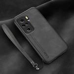 For Xiaomi Redmi K40 Lamba Skin Feel Leather Back Phone Case with Strap(Dark Grey)