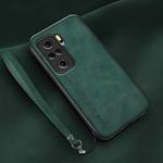 For Xiaomi Redmi K40 Lamba Skin Feel Leather Back Phone Case with Strap(Deep Green)